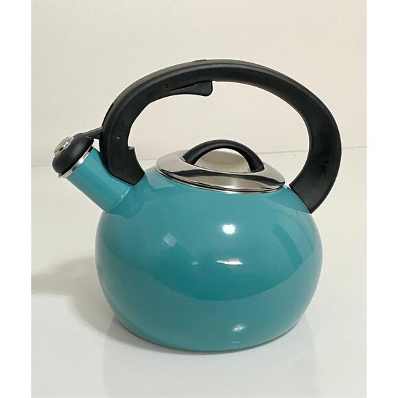 No Brand Other - Enamel-on-Steel Whistling Tea Kettle 2.3 Quart Anti-Hot Folding Handle Turquoise